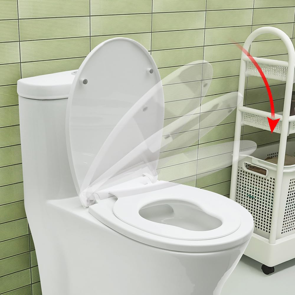 1pc U Shape Toilet Seat with with Built-In Potty Training Seat, for Family, Slow Close, Easy Clean, Suitable Standard Elongated or Oval Toilet Lid, Plastic, White