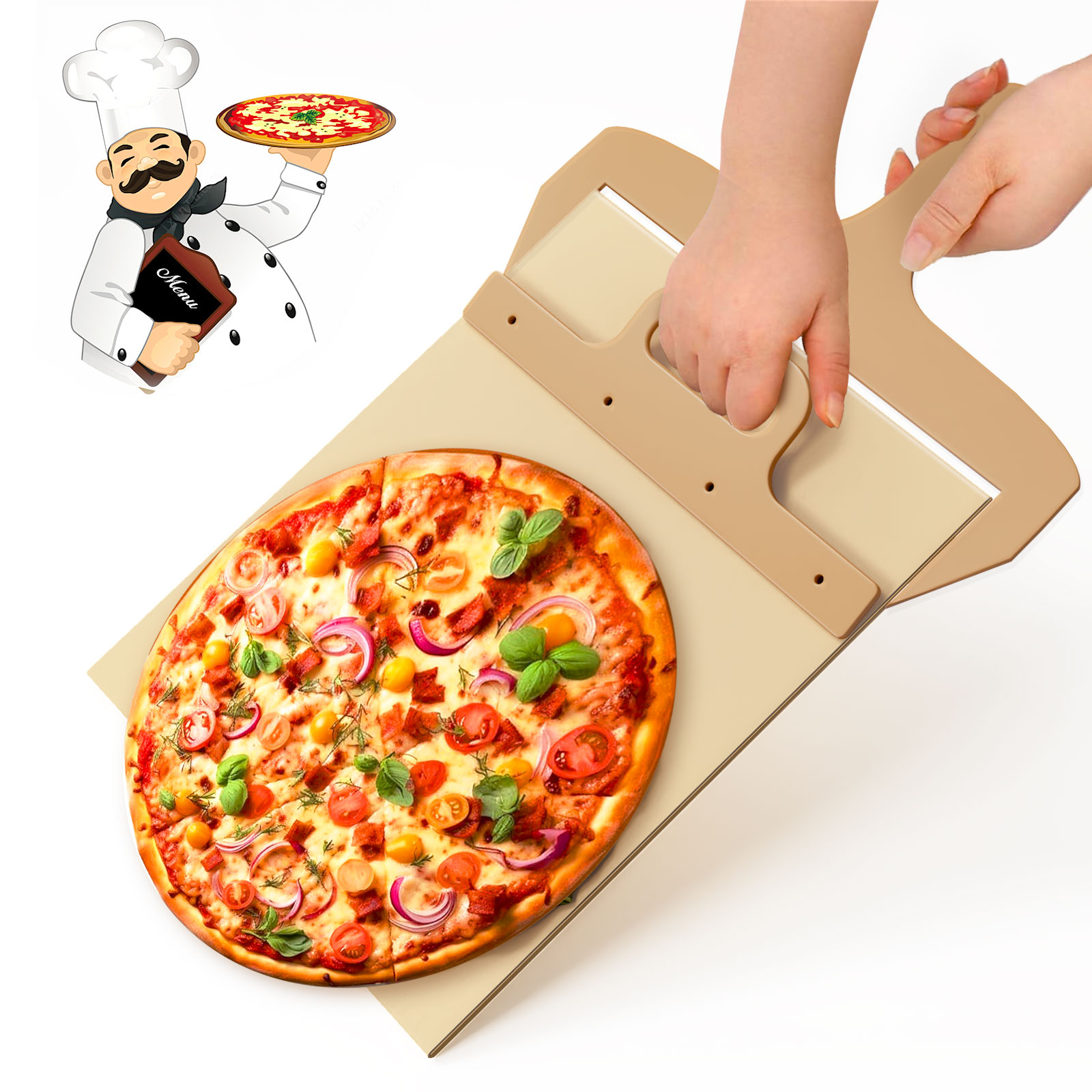 Magic Sliding Pizza Peel Shovel with Handle Non-stick Easy Transfer for Pizza Dough for Grill and Ovens