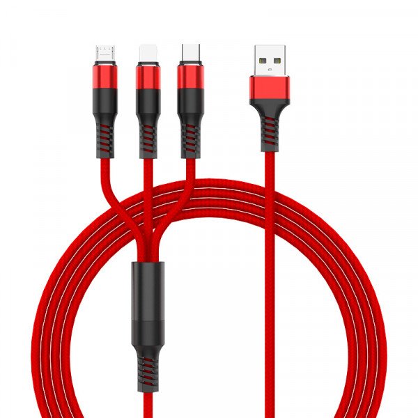 3-in-1 Nylon Strong Charge USB Cable 2.4A [3 FT], No Data Transfer, only Charging