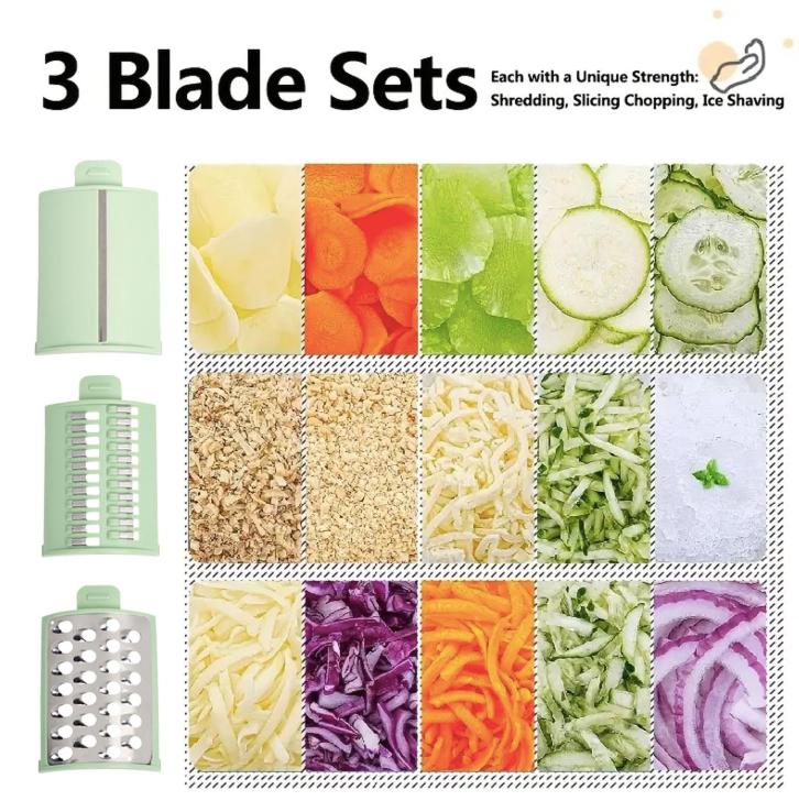 3-in-1 Electric Vegetable Slicer, Salad Shooter & Fruit Shredder for Home Kitchen, with 3 Stainless Steel Blades for Effortless Slicing, Shredding, and Grating