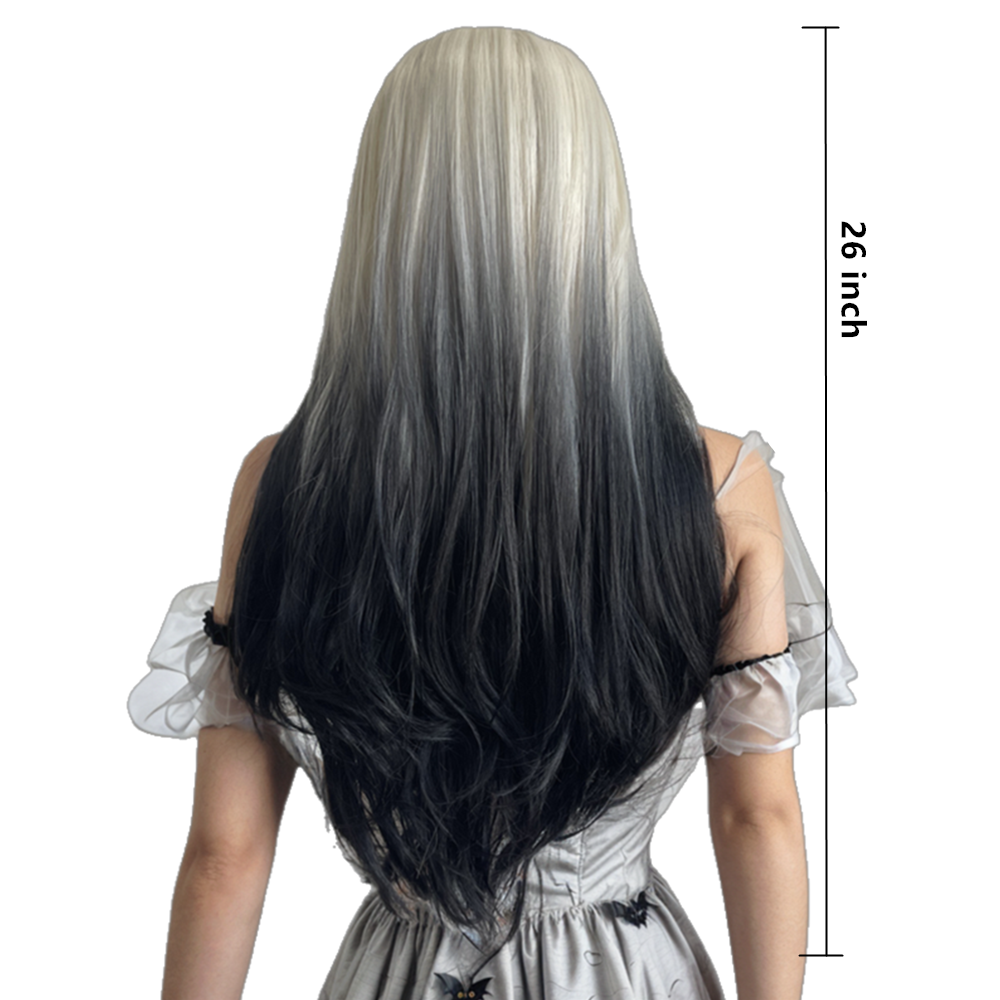 Ombre Wig for Women 26 Inch Ombre White Black Buff Wig Cute Colorful Beige Wig with Comfortable Loose Wavy Wig Mesh Perfect Wig for Party Halloween