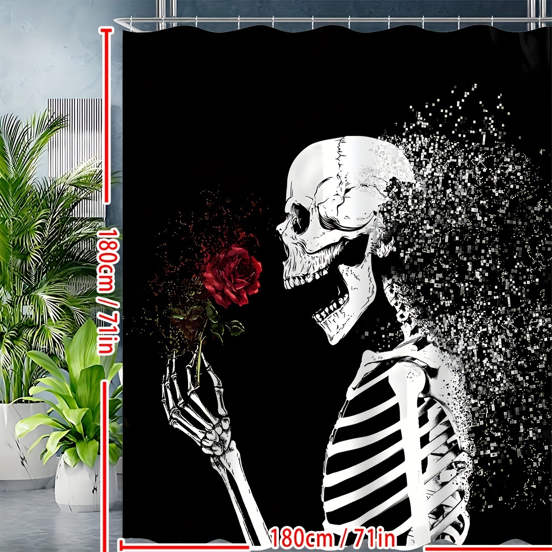 Halloween Skull Floral Skeleton Black Shower Curtain for Bathroom Gothic Goth Spooky Sugar Rock Roll Cool Sugar Funny Hippie Bone Love Scary Magic Waterproof Polyester Fabric