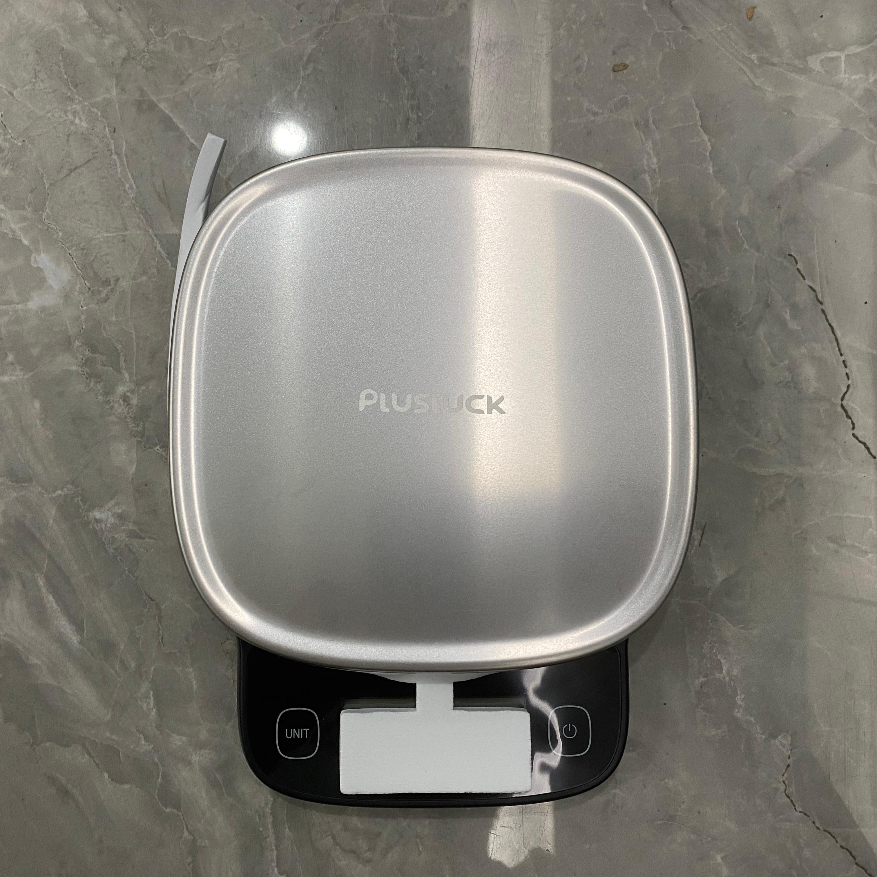 High precision 0.1g digital kitchen scale - 5kg capacity, 304 stainless steel surface, multi-function LCD display, one-click peeling,g/ml(water)/ml(milk)/lb unit conversion, rounded corner design, non-slip foot pad