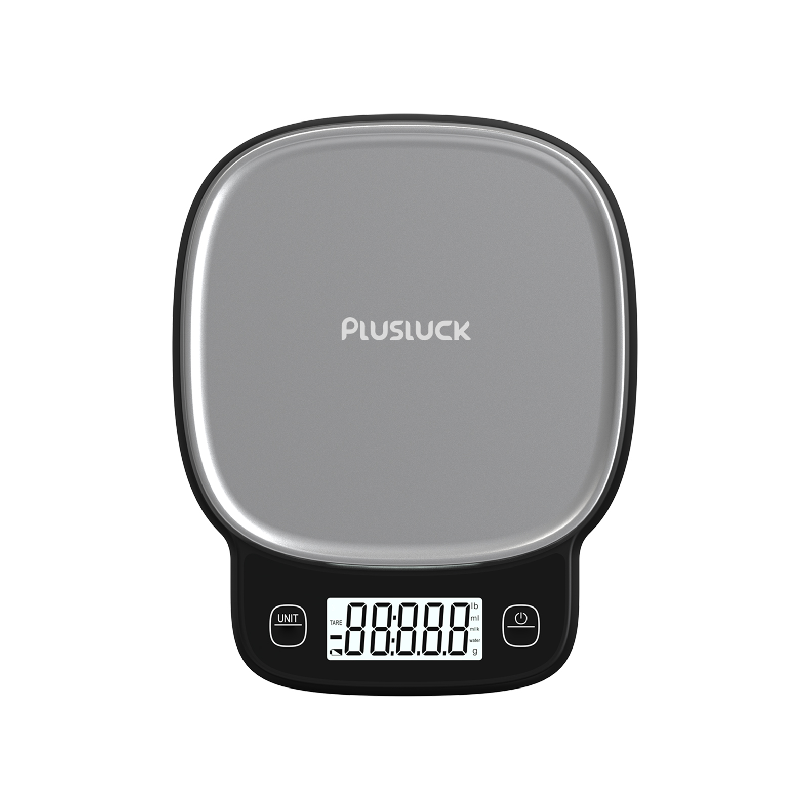 High precision 0.1g digital kitchen scale - 5kg capacity, 304 stainless steel surface, multi-function LCD display, one-click peeling,g/ml(water)/ml(milk)/lb unit conversion, rounded corner design, non-slip foot pad