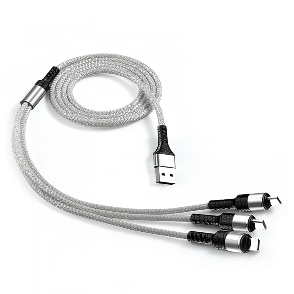 3-in-1 Nylon Strong Charge USB Cable 2.4A [3 FT], No Data Transfer, only Charging