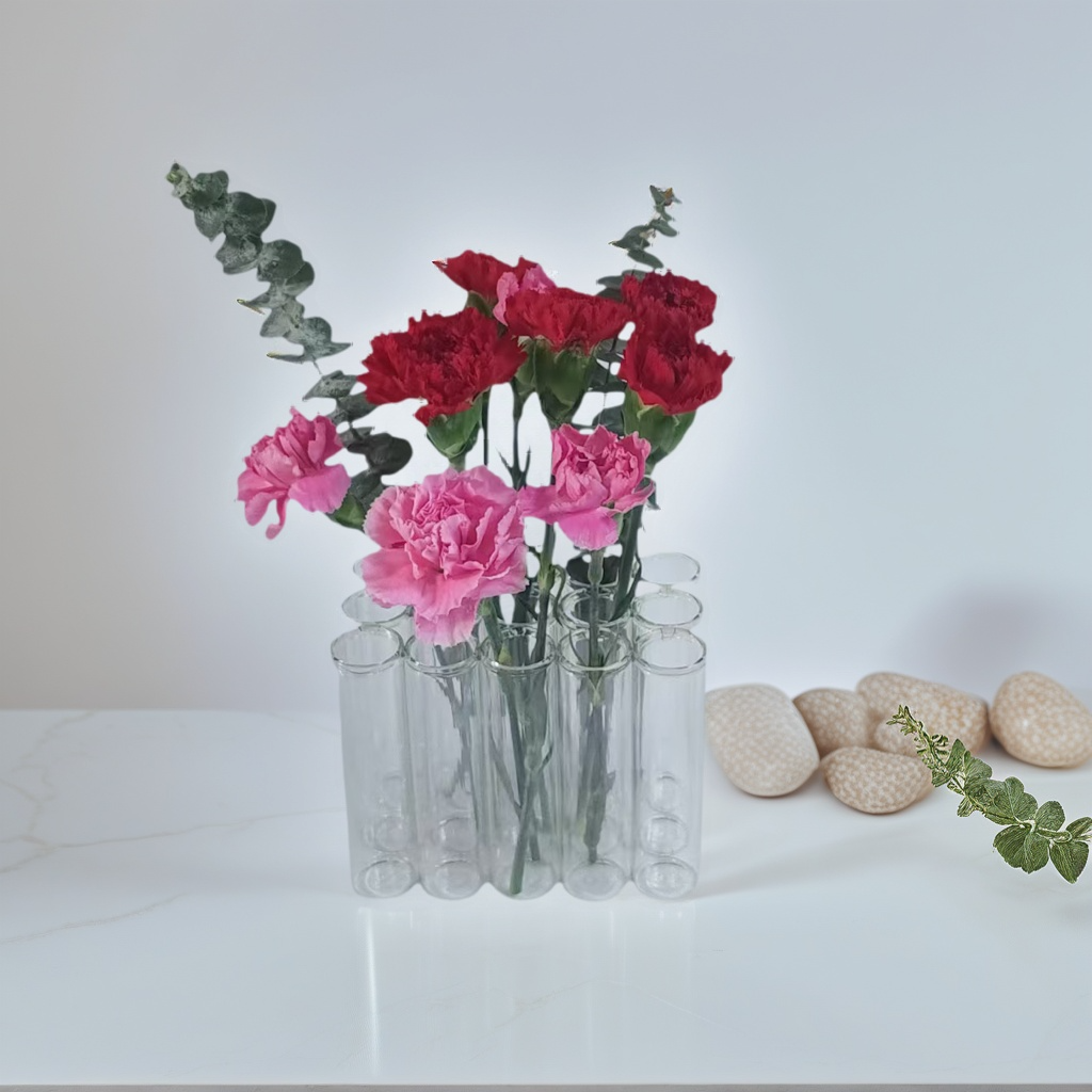 A set of 15 connected tube vases