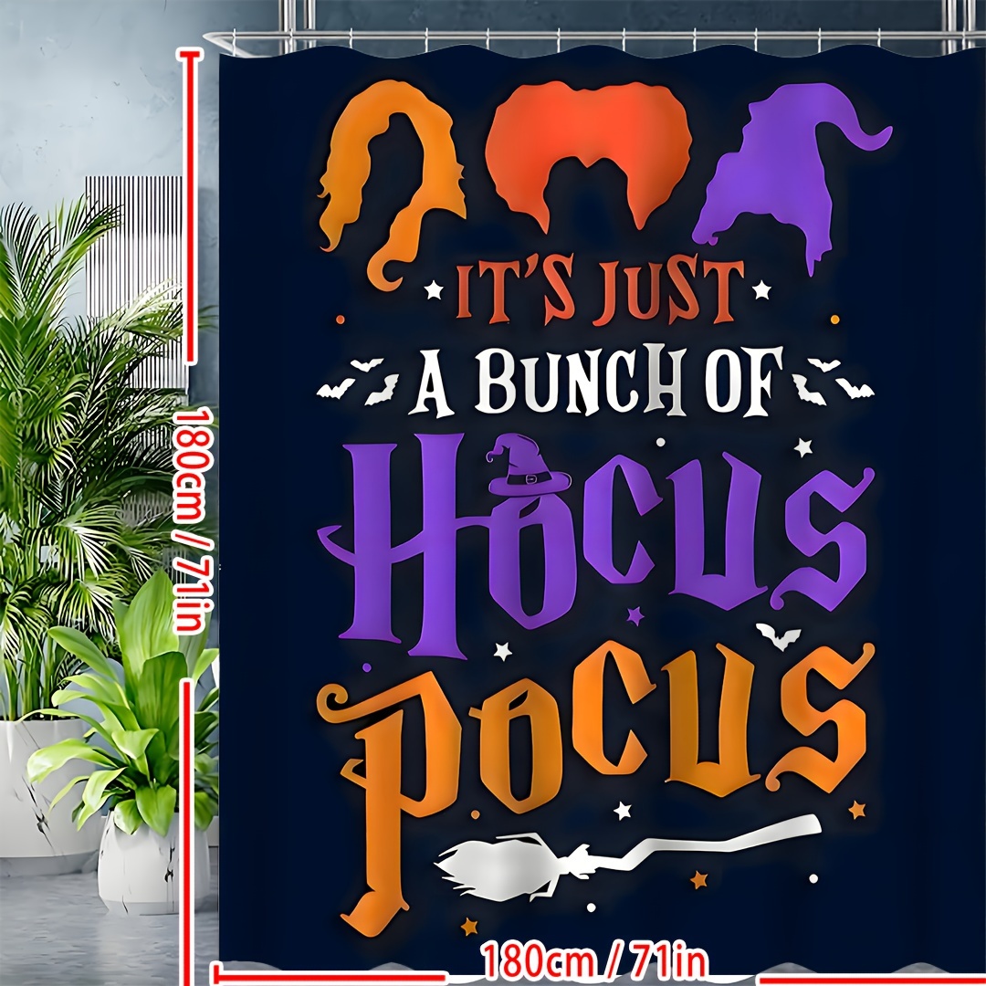 Spooky Halloween Shower Curtain Set - Water-Resistant, Cartoon Witch Print, Unlined, Machine Washable, Gothic Bathroom Decoration with 12 Hooks,Perfect for Halloween Party Supplies and Bathroom Decor
