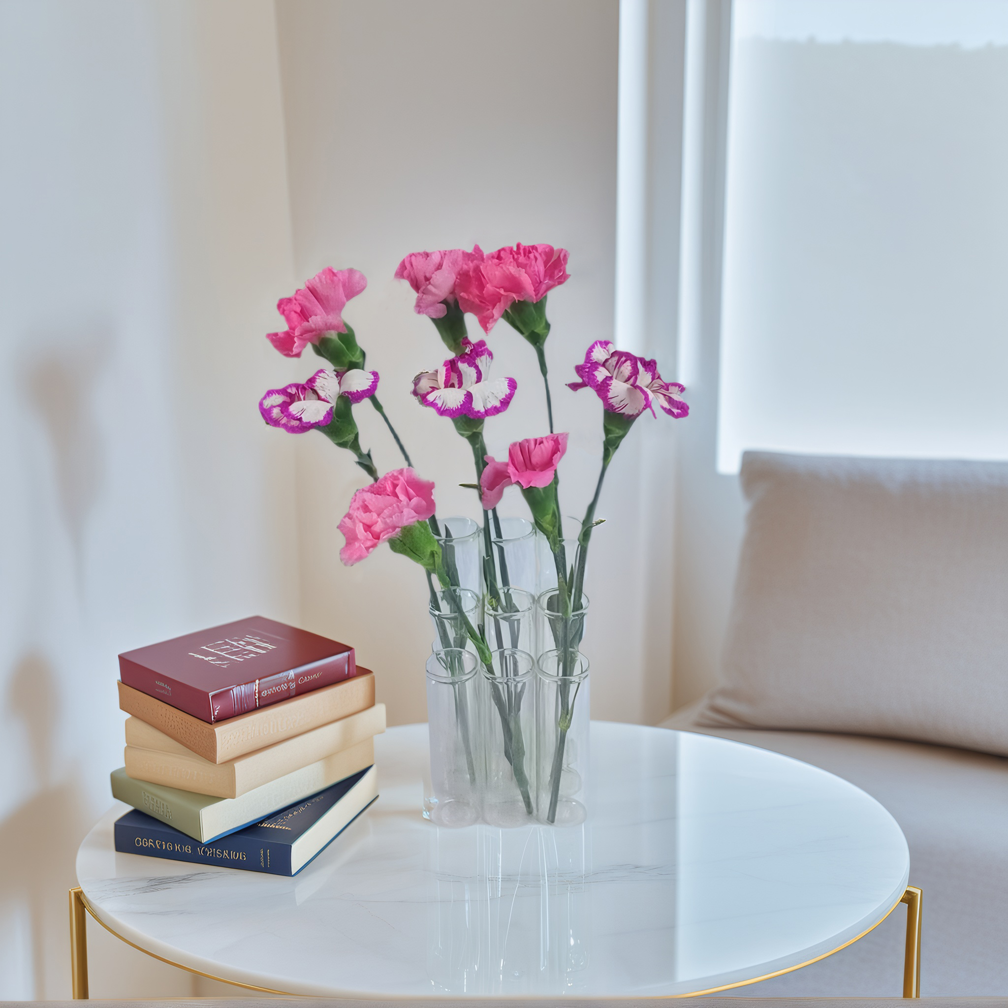 A set of 9 stepped connected tube vases