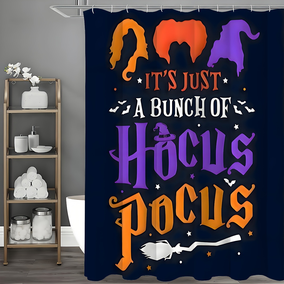 Spooky Halloween Shower Curtain Set - Water-Resistant, Cartoon Witch Print, Unlined, Machine Washable, Gothic Bathroom Decoration with 12 Hooks,Perfect for Halloween Party Supplies and Bathroom Decor