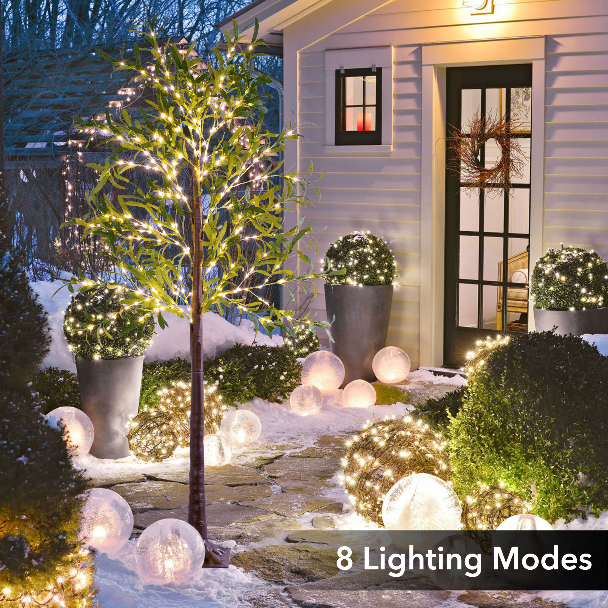 5.9ft Lighted Artificial Olive Tree with LED Fairy Lights Olive Fruit Faux Plant Tree for Decor Inside and Outside Home Patio Wedding Festival Christmas Decoration