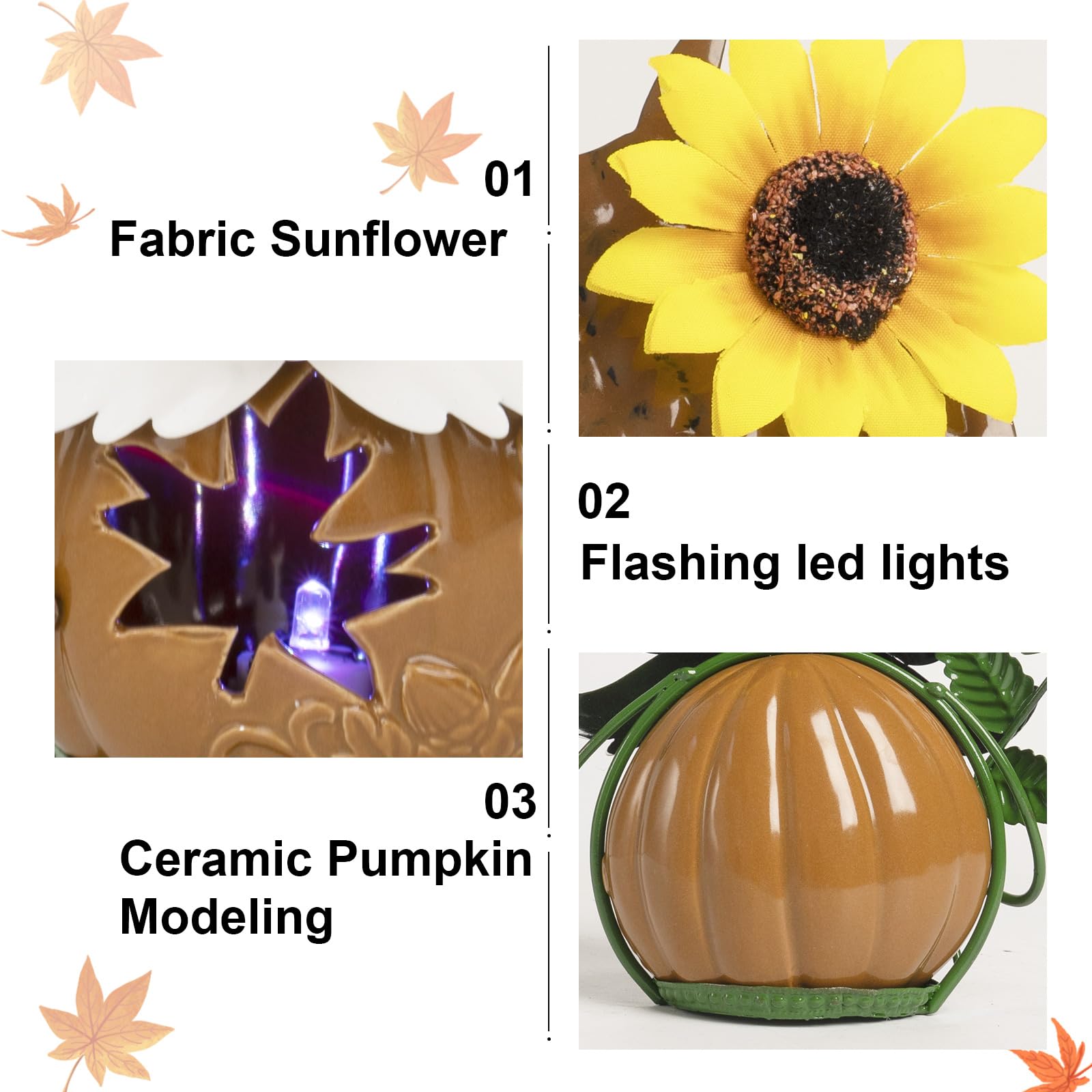 Bechivie Fall Gnomes Decorations for Home, 6.7x6.2 Inchs Metal Ceramics Light Up Autumn Figurines, Indoor Table Centerpieces Shelf Mantle House Decor
