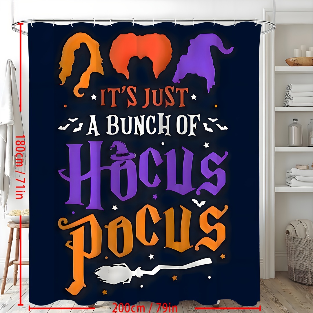 Spooky Halloween Shower Curtain Set - Water-Resistant, Cartoon Witch Print, Unlined, Machine Washable, Gothic Bathroom Decoration with 12 Hooks,Perfect for Halloween Party Supplies and Bathroom Decor