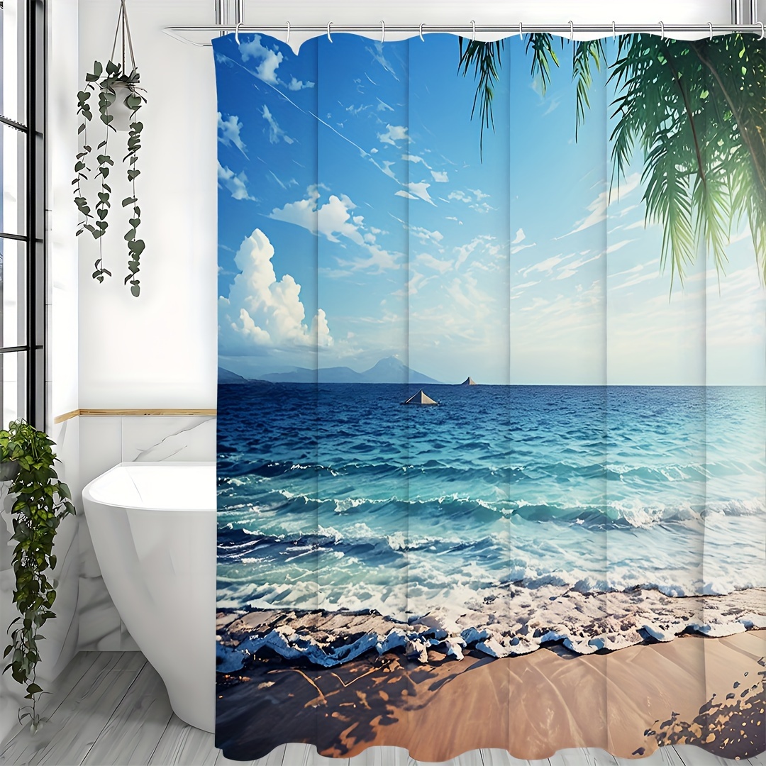 Palms Ocean Tropical Island Beach Decor Maldives High Resolution Photography Home Postcard Decor Bathroom Textile Leisure Traveler Explorer Print Fabric Shower Curtain