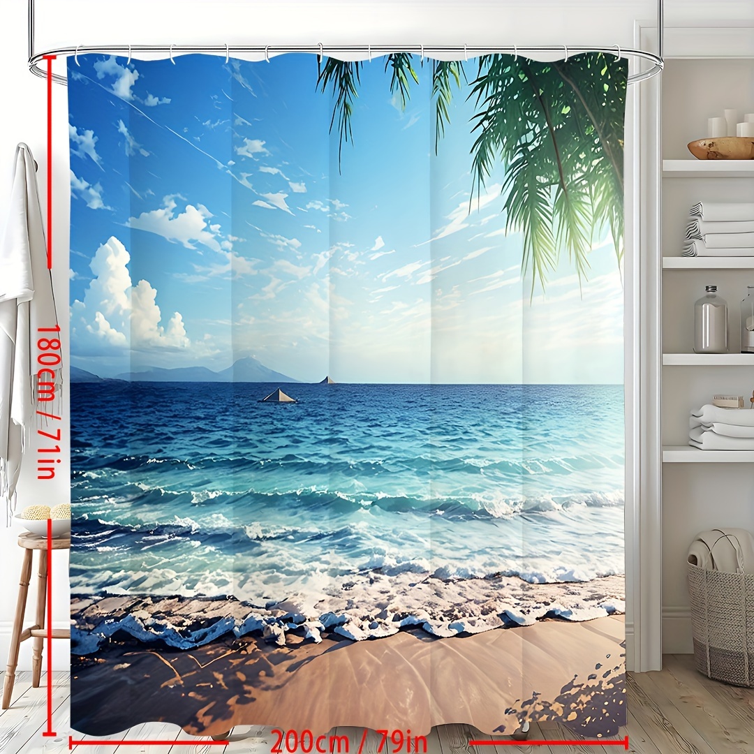 Palms Ocean Tropical Island Beach Decor Maldives High Resolution Photography Home Postcard Decor Bathroom Textile Leisure Traveler Explorer Print Fabric Shower Curtain