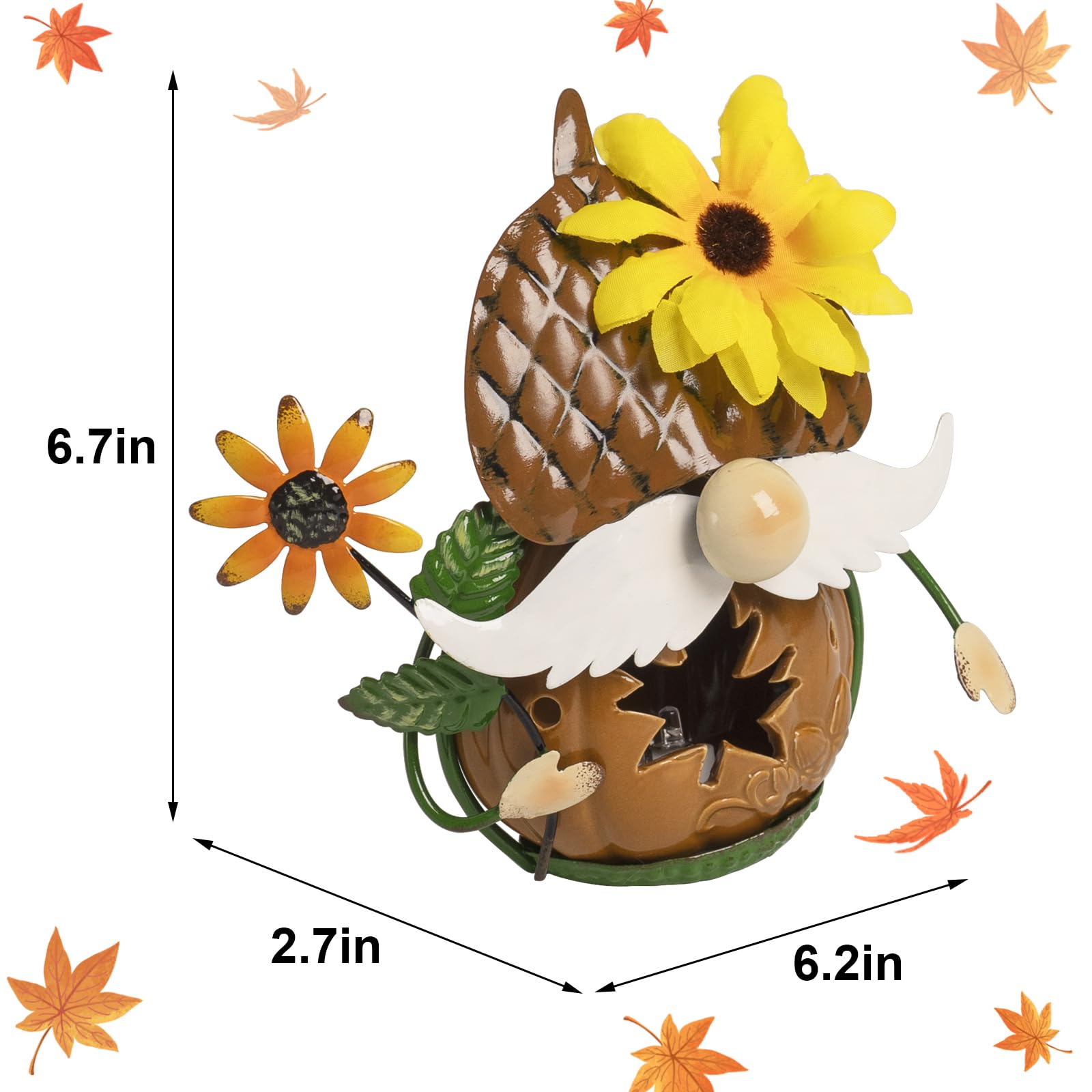 Bechivie Fall Gnomes Decorations for Home, 6.7x6.2 Inchs Metal Ceramics Light Up Autumn Figurines, Indoor Table Centerpieces Shelf Mantle House Decor