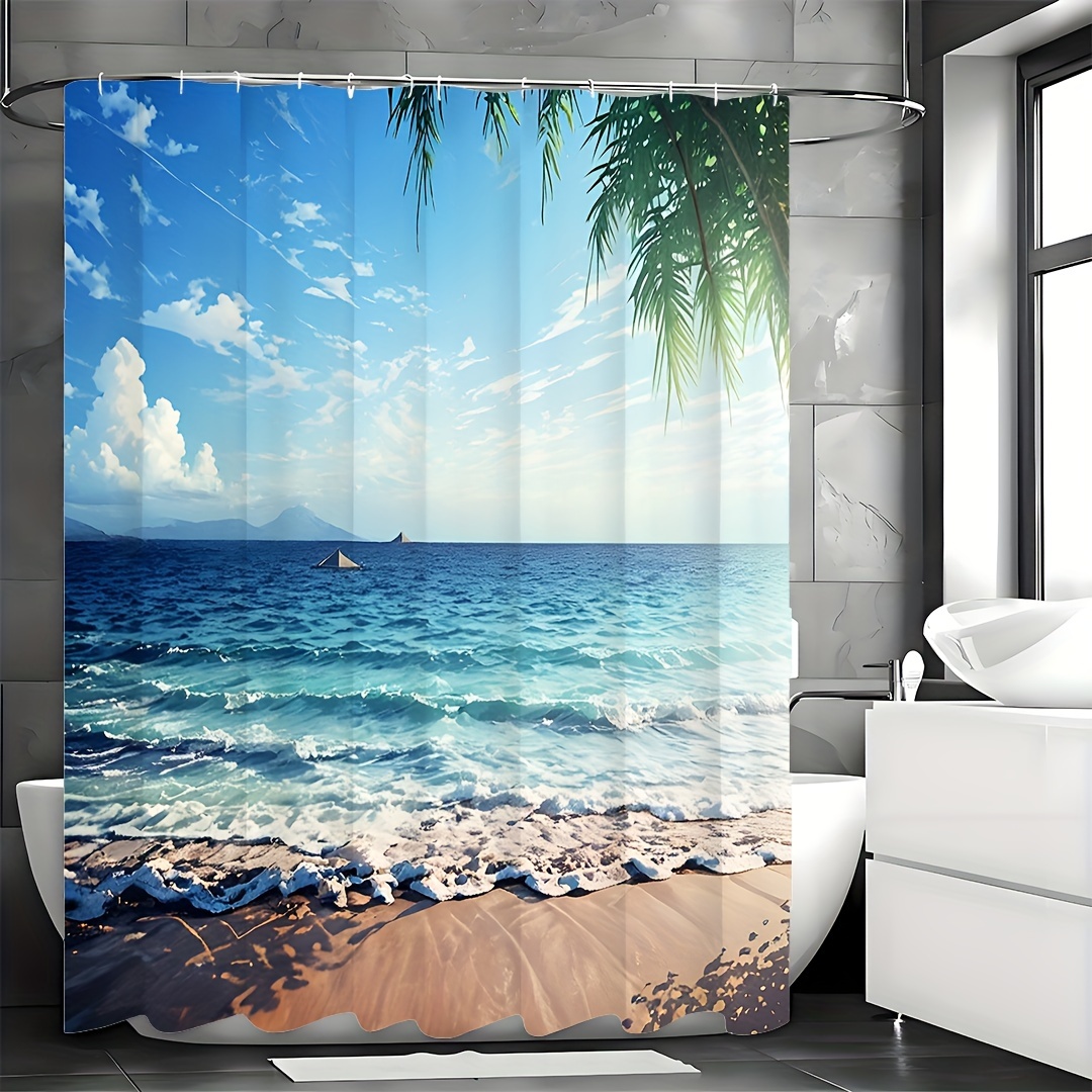 Palms Ocean Tropical Island Beach Decor Maldives High Resolution Photography Home Postcard Decor Bathroom Textile Leisure Traveler Explorer Print Fabric Shower Curtain