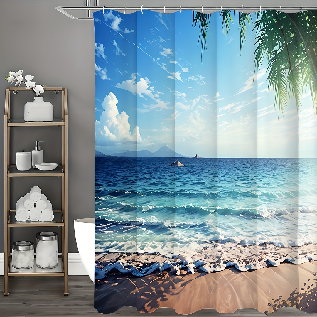 Palms Ocean Tropical Island Beach Decor Maldives High Resolution Photography Home Postcard Decor Bathroom Textile Leisure Traveler Explorer Print Fabric Shower Curtain