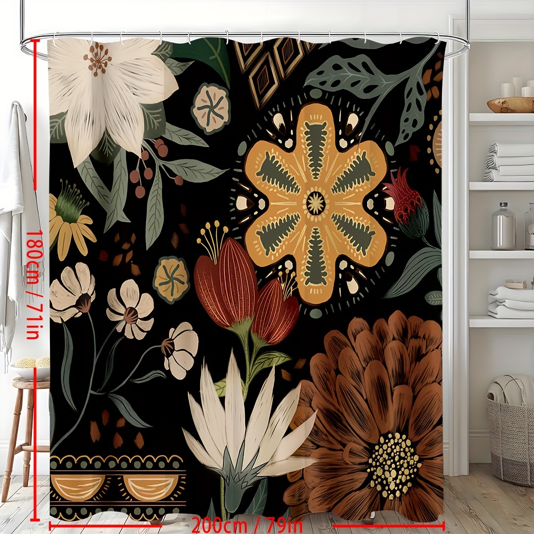 1pc Boho Floral Shower Curtain, Colorful Bohemian Bathroom Curtain With Plastic Hooks, Modern Abstract Colorful Flower Shower Curtain For Chic Elegant Bathroom Decor
