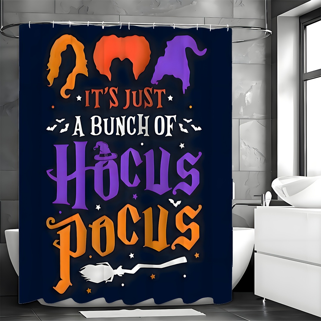 Spooky Halloween Shower Curtain Set - Water-Resistant, Cartoon Witch Print, Unlined, Machine Washable, Gothic Bathroom Decoration with 12 Hooks,Perfect for Halloween Party Supplies and Bathroom Decor
