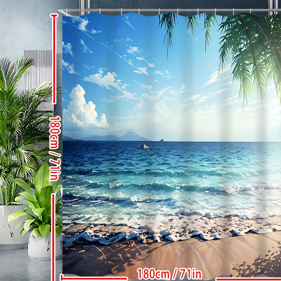 Palms Ocean Tropical Island Beach Decor Maldives High Resolution Photography Home Postcard Decor Bathroom Textile Leisure Traveler Explorer Print Fabric Shower Curtain