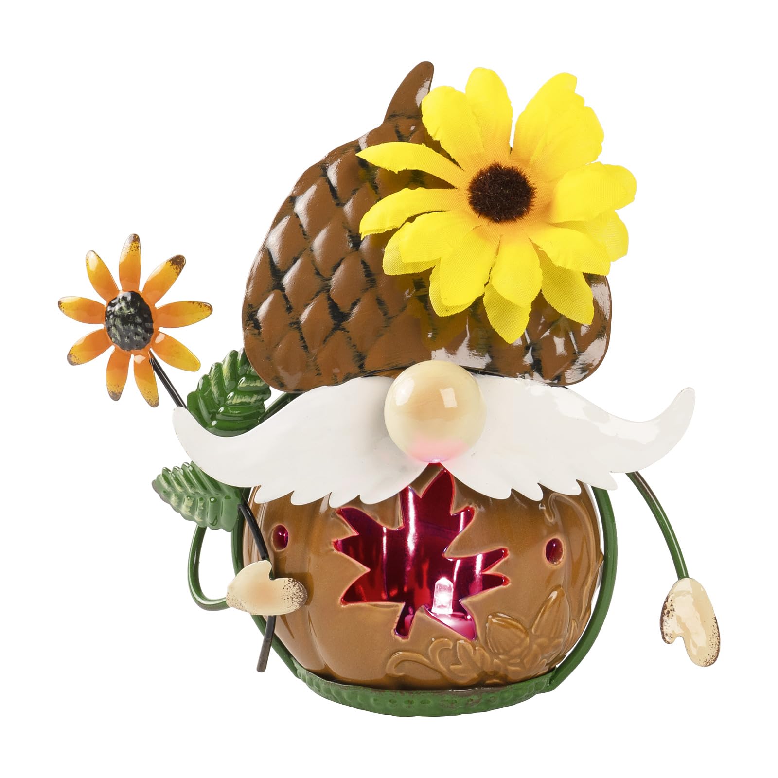Bechivie Fall Gnomes Decorations for Home, 6.7x6.2 Inchs Metal Ceramics Light Up Autumn Figurines, Indoor Table Centerpieces Shelf Mantle House Decor