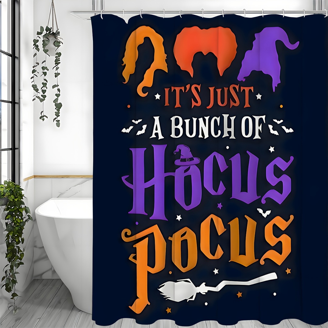 Spooky Halloween Shower Curtain Set - Water-Resistant, Cartoon Witch Print, Unlined, Machine Washable, Gothic Bathroom Decoration with 12 Hooks,Perfect for Halloween Party Supplies and Bathroom Decor