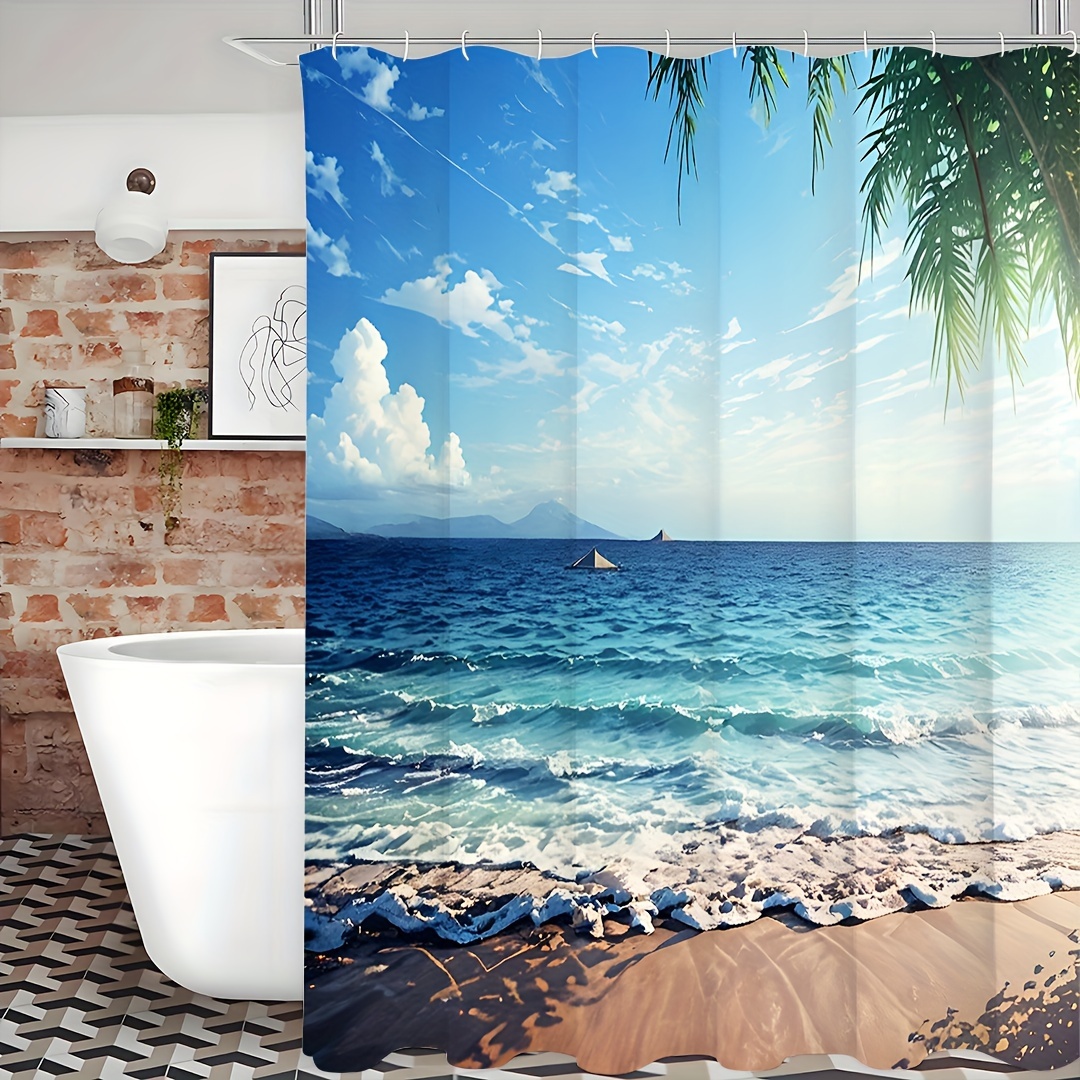 Palms Ocean Tropical Island Beach Decor Maldives High Resolution Photography Home Postcard Decor Bathroom Textile Leisure Traveler Explorer Print Fabric Shower Curtain