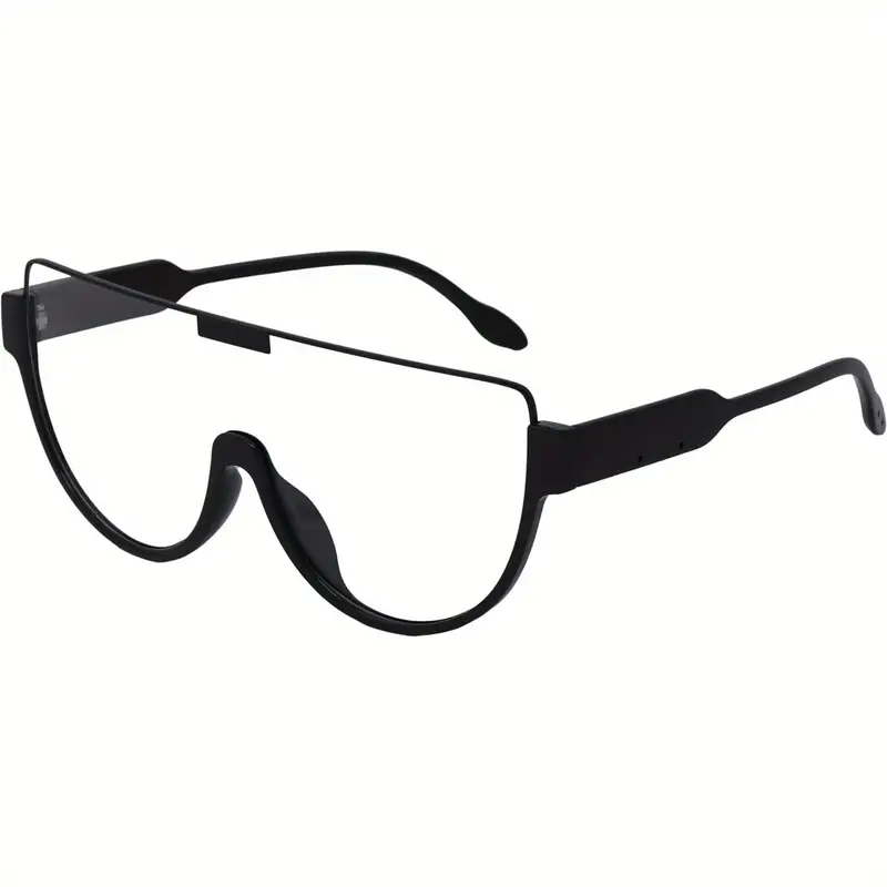 2D Flat - Fashionable Large-Size Flat-Top Trendy Glasses for Men and Women - Black Frame with Oversized Integrated Lenses, Durable &amp; Lightweight Design, Modern Protective Eyewear, Suitable for Casual Wear, Activities, Eyeglasses, Versatile Glasses, Stylis