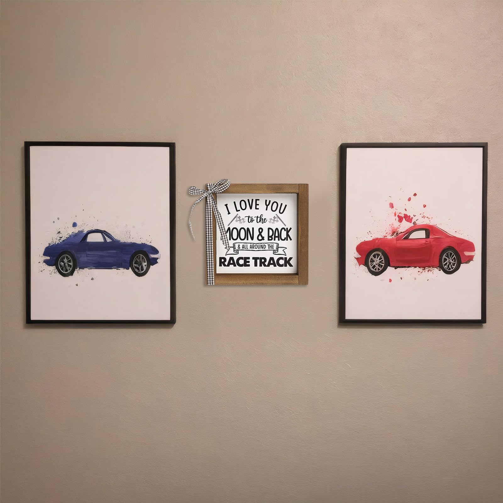 Car Themed Room Wall Decor, I Love You To The Moon And Back And All Around The Race Track Sign, Wood Boys Bedroom Decor for Home Table Shelf