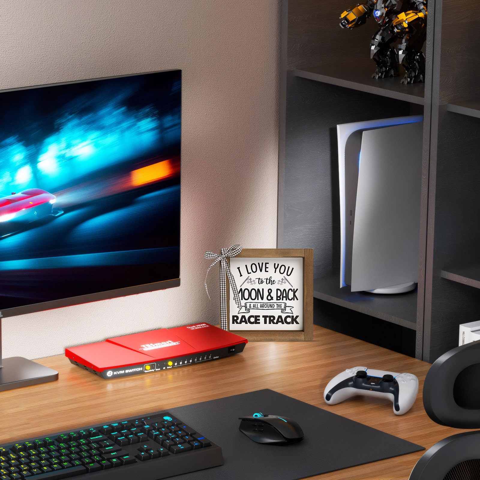 Car Themed Room Wall Decor, I Love You To The Moon And Back And All Around The Race Track Sign, Wood Boys Bedroom Decor for Home Table Shelf
