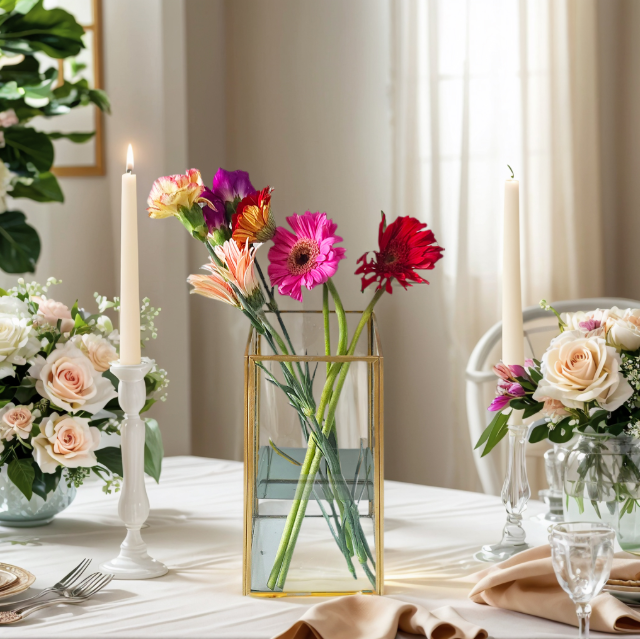 A 3.4L trapezoidal desktop glass vase with gold - inlaid edges, no welding points, and waterproof, suitable for Valentine's Day, Mother's Day, and Christmas