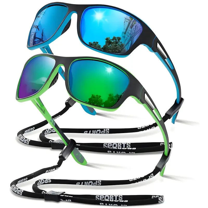 1/ 2pcs Fashion Packaged Anti-Glare Sunglasses Set with Eyewear Strap – Unisex Design for Fishing, Cycling & Outdoor Adventures, Ideal for Travel & Daily Wear