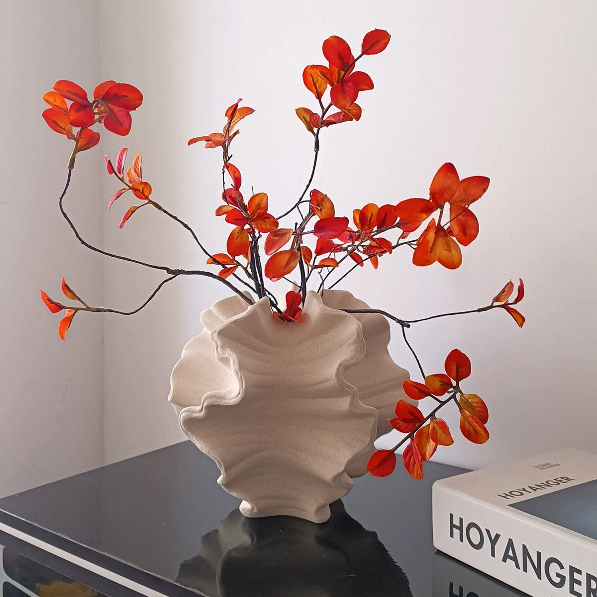 Ceramic Vase, Modern Coral Flower Vase for Pampas Grass, Unique Handmade Art Nordic Boho Vase, Matte Black Vase Small for Home Decor, Farmhouse, Living Room, Dining Table, Office, 5" H