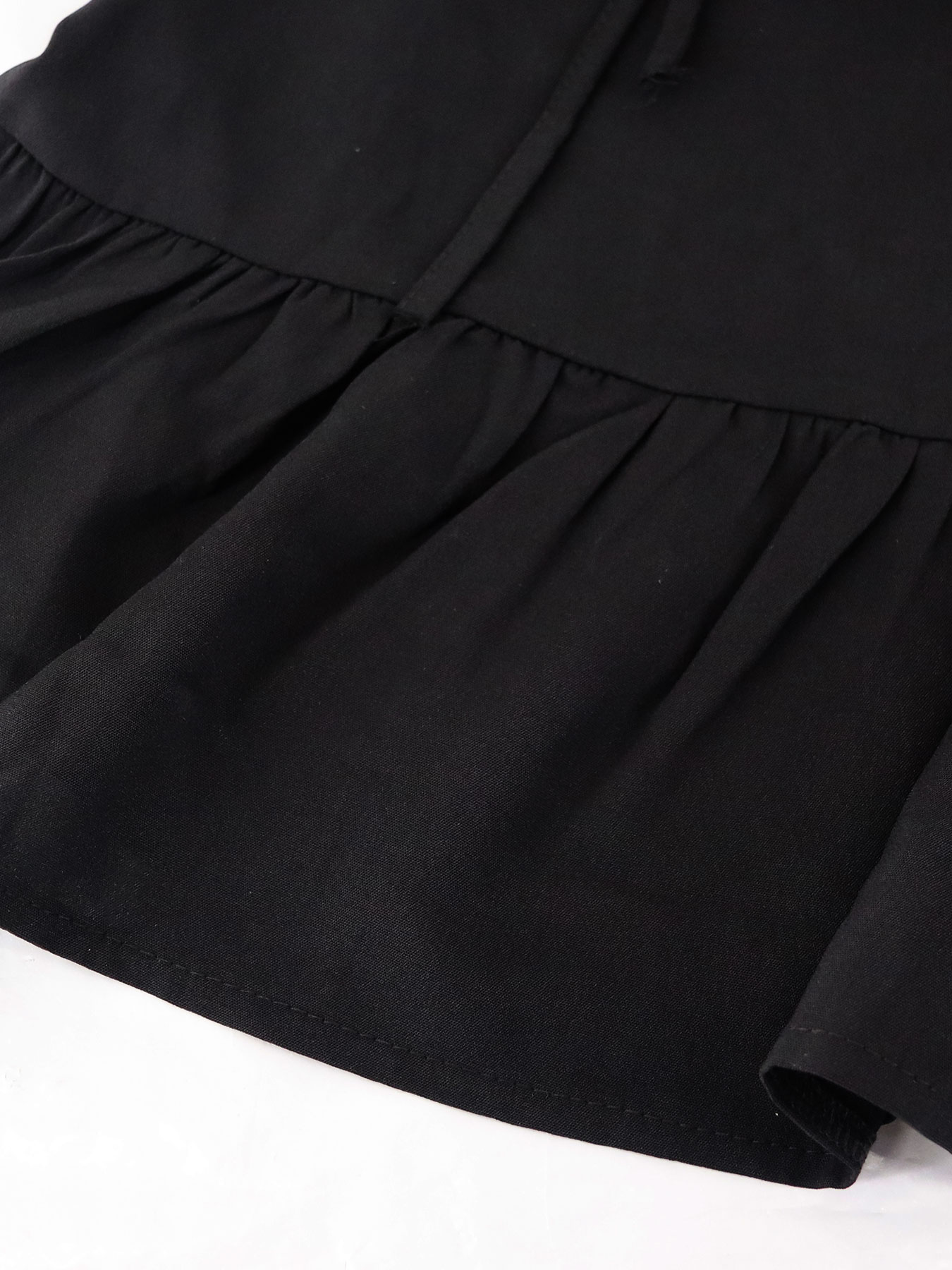 TK077 V-neck Ruched Ruffle Hem Dress, Elegant Short Sleeve Loose Solid Color Dress For Spring & Summer, Women's Clothing