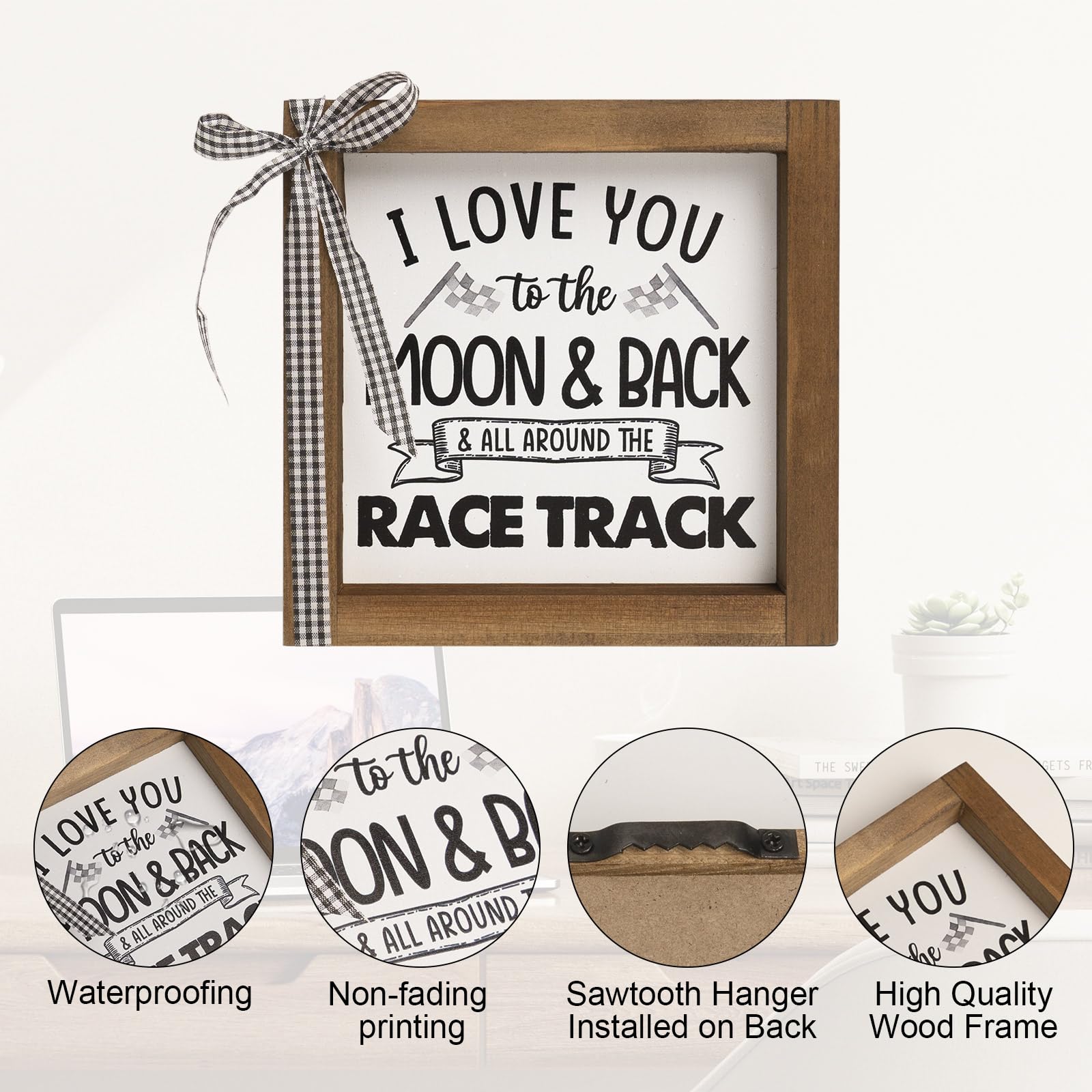 Car Themed Room Wall Decor, I Love You To The Moon And Back And All Around The Race Track Sign, Wood Boys Bedroom Decor for Home Table Shelf