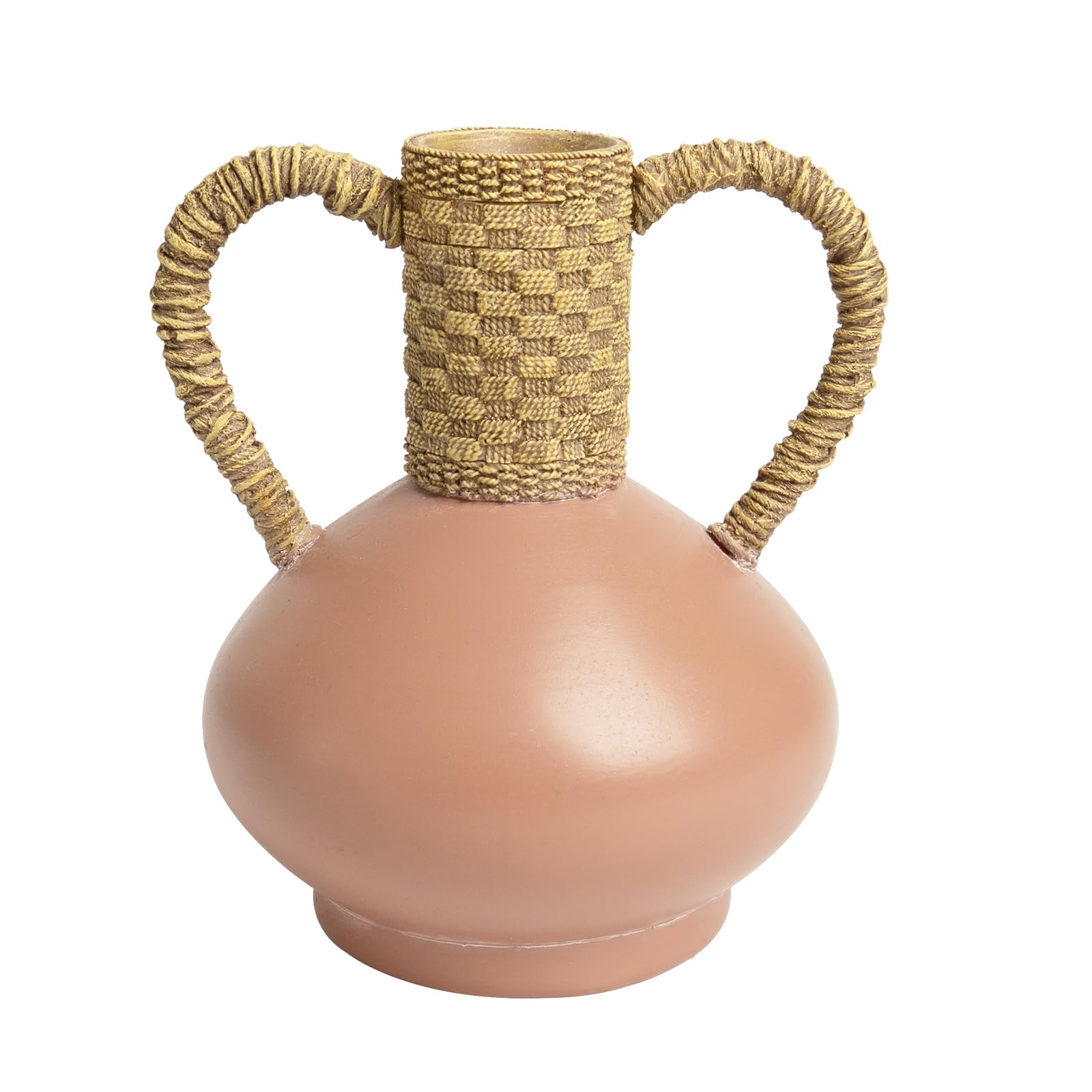 Terracotta Vase Decor with 2 Handles, Rustic Farmhouse Ceramic Flower Vase, Vintage Decorative Pottery Vase for Home Dining Table,Living Room,Shelf,Mantel,Kitchen,Office