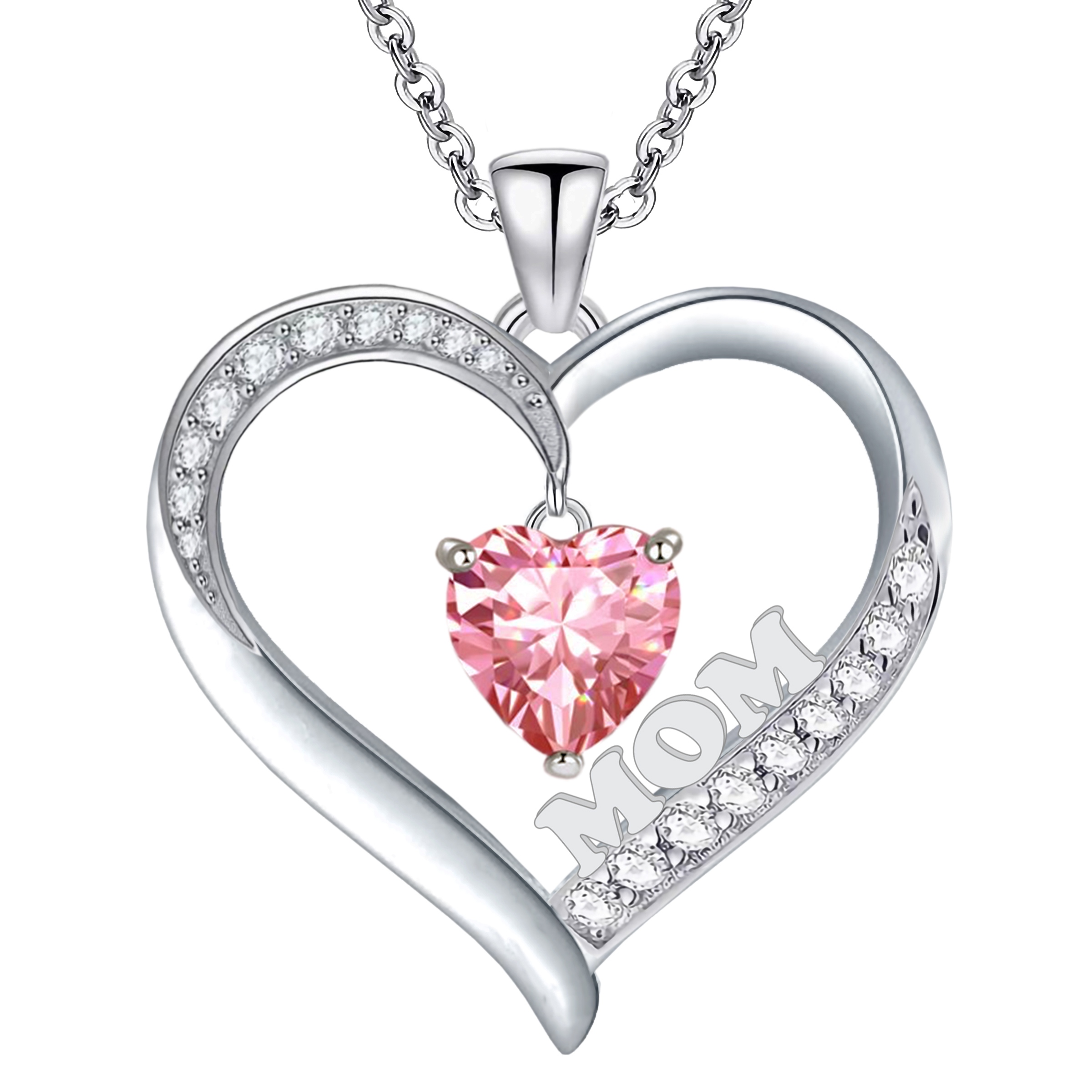 Emma Manor 14k White Gold Plated 5A Cubic Zirconia Heart Pendant Necklace for Women