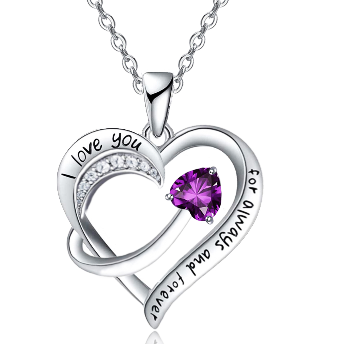 Emma Manor 18k White Gold Plated 5A Cubic Zirconia Engraved I Love You Heart Pendant Necklace for Women Girls Wife