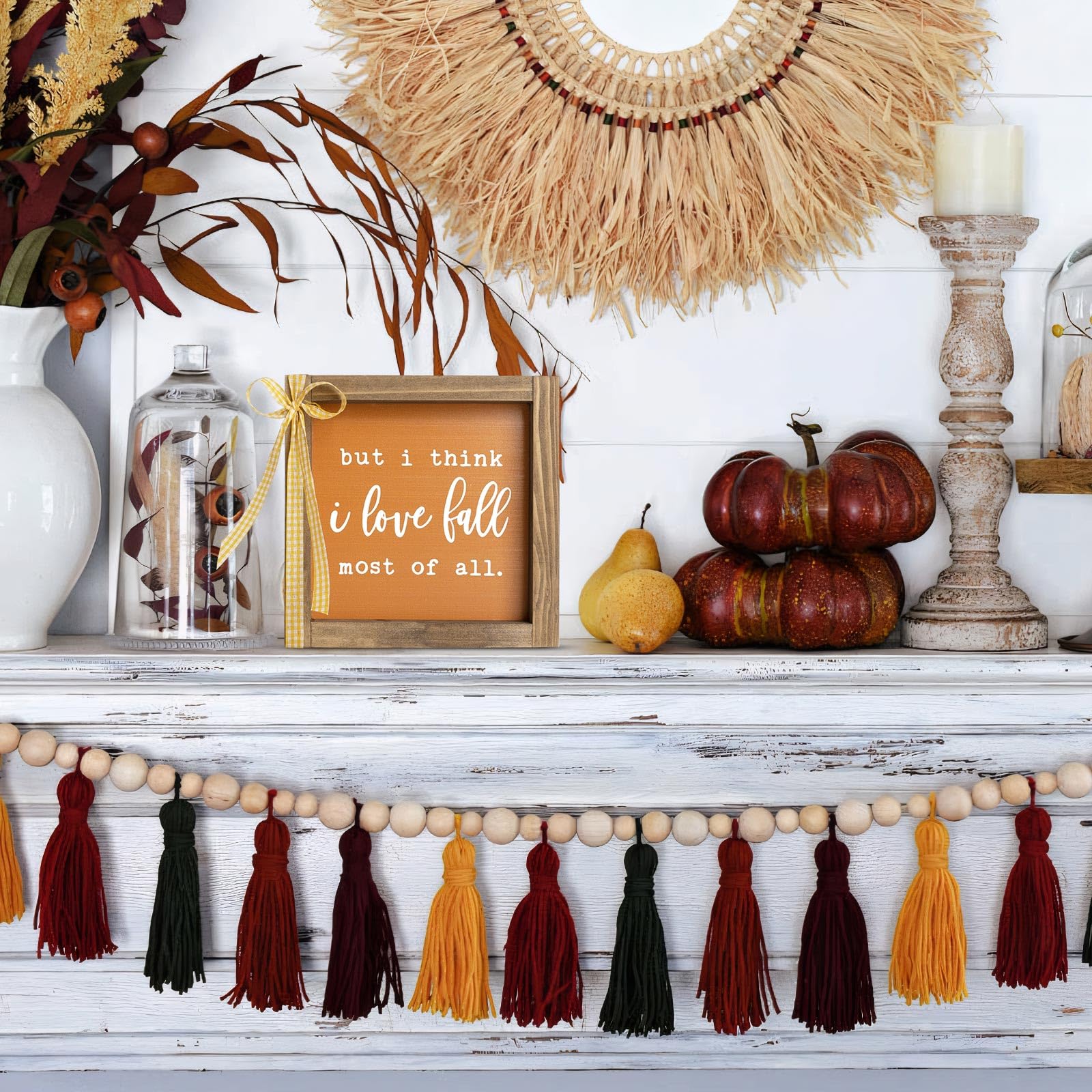 Fall Wooden Sign, Fall Decorations for Home, Indoor Love Autumn Thanksgiving Centerpieces for Tables Wall Shelf Office Desk Fireplace Mantle Tiered Tray Farmhouse House Decor