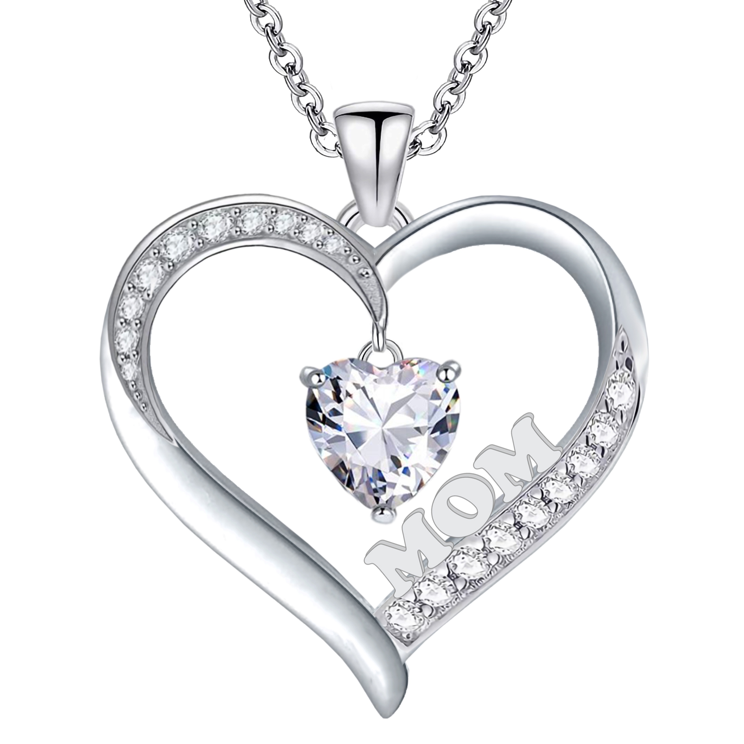 Emma Manor 14k White Gold Plated 5A Cubic Zirconia Heart Pendant Necklace for Women