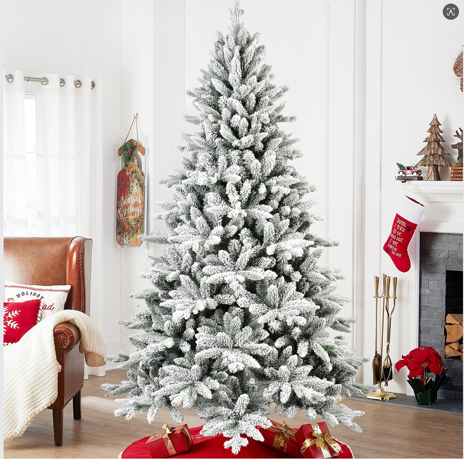 6FT PVC&amp;PE Flocked Hinged Tree Environmentally Friendly Fireproof Artificial Christmas Flocked Tree,New material,Traditional Christmas tree for Holiday,Party,Offic, Home living