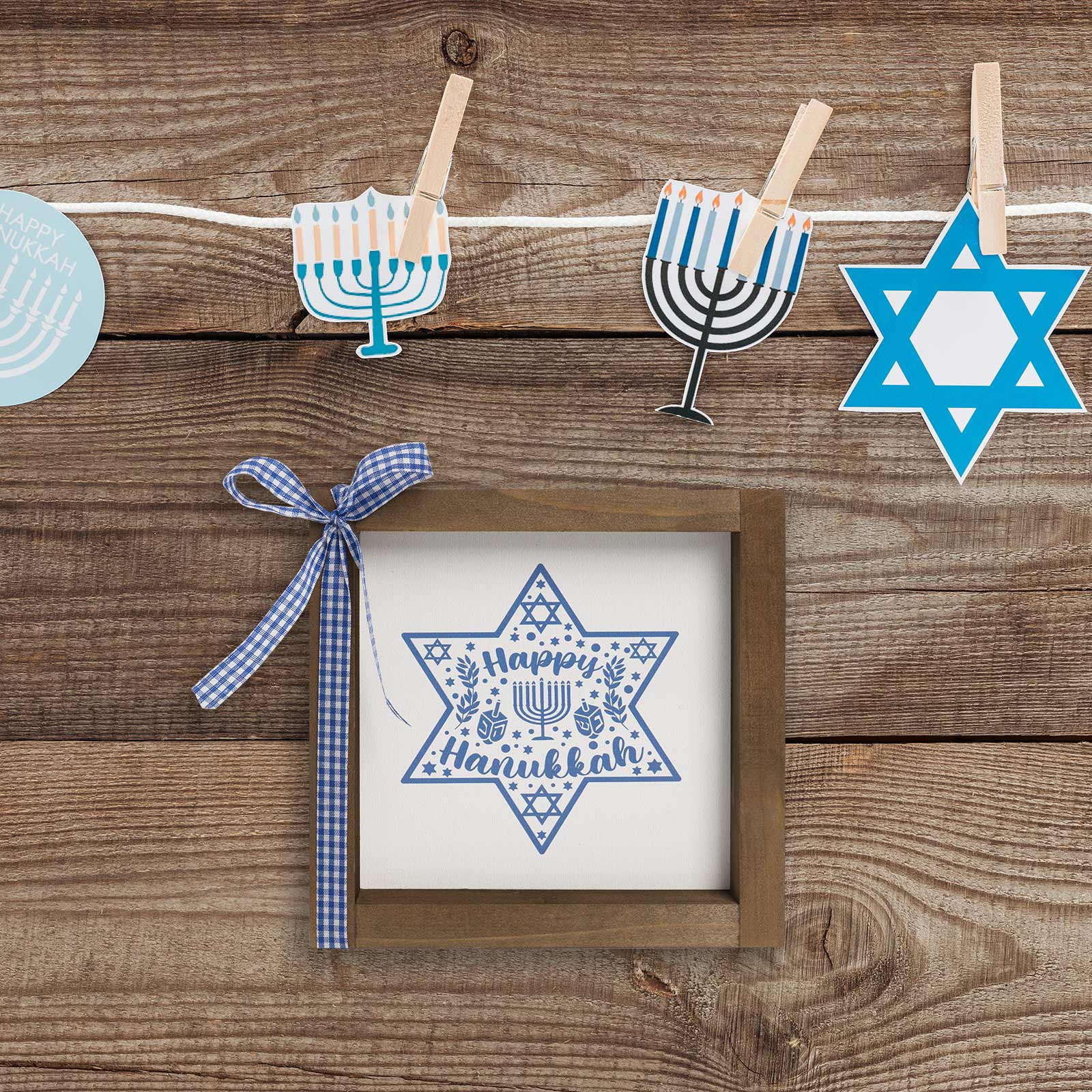 Happy Hanukkah Sign, Hanukkah Decorations for Home, Wooden Chanukah Wall Decor, Star of David Tiered Tray Desk Shelf Decor