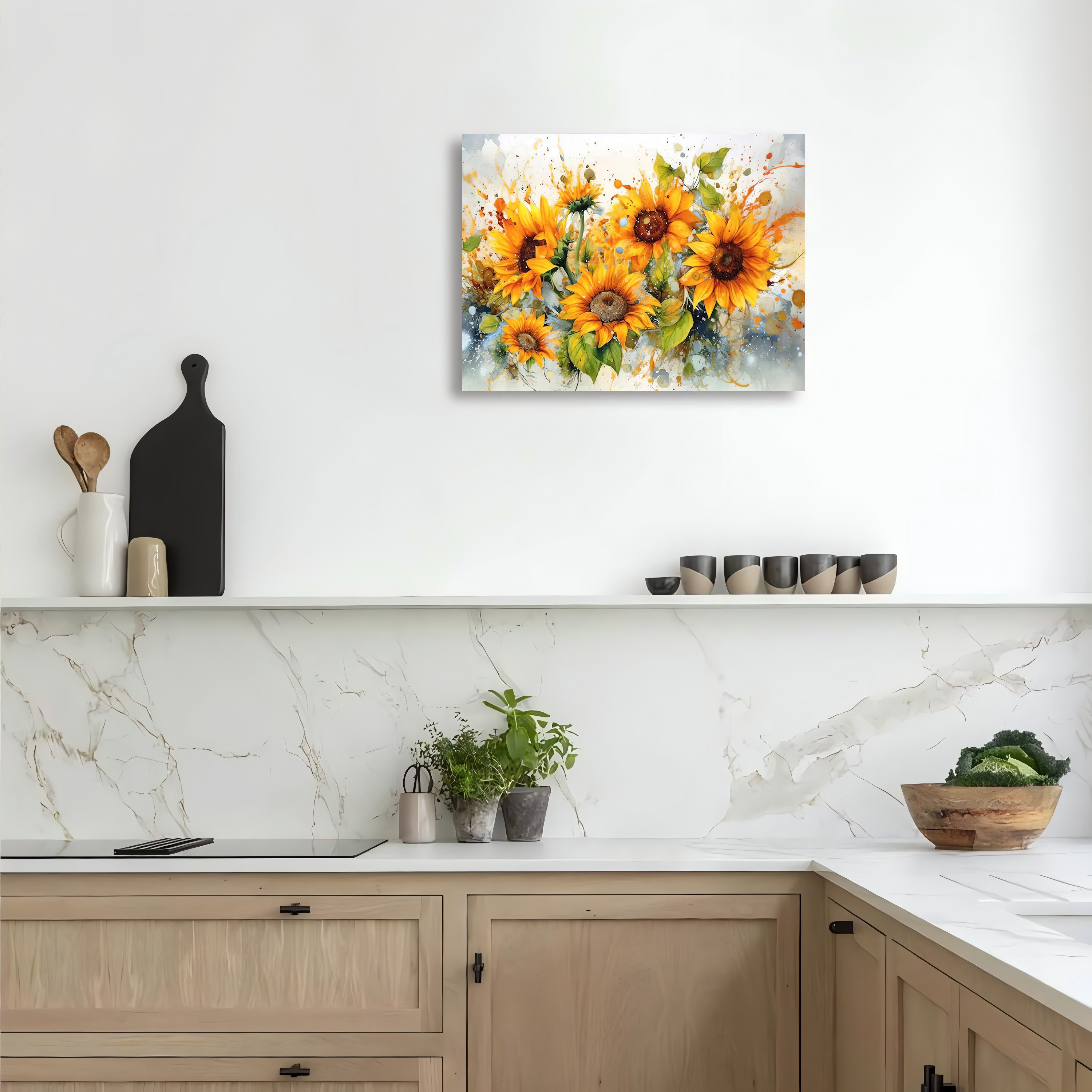 Room Decor Sunflower Watercolor Canvas Print with Wooden Frame- 1pc Wall Art for Home, Office, Living Room, Bedroom- Floral Painting Wall Decor, Perfect Bachelor Party Gift