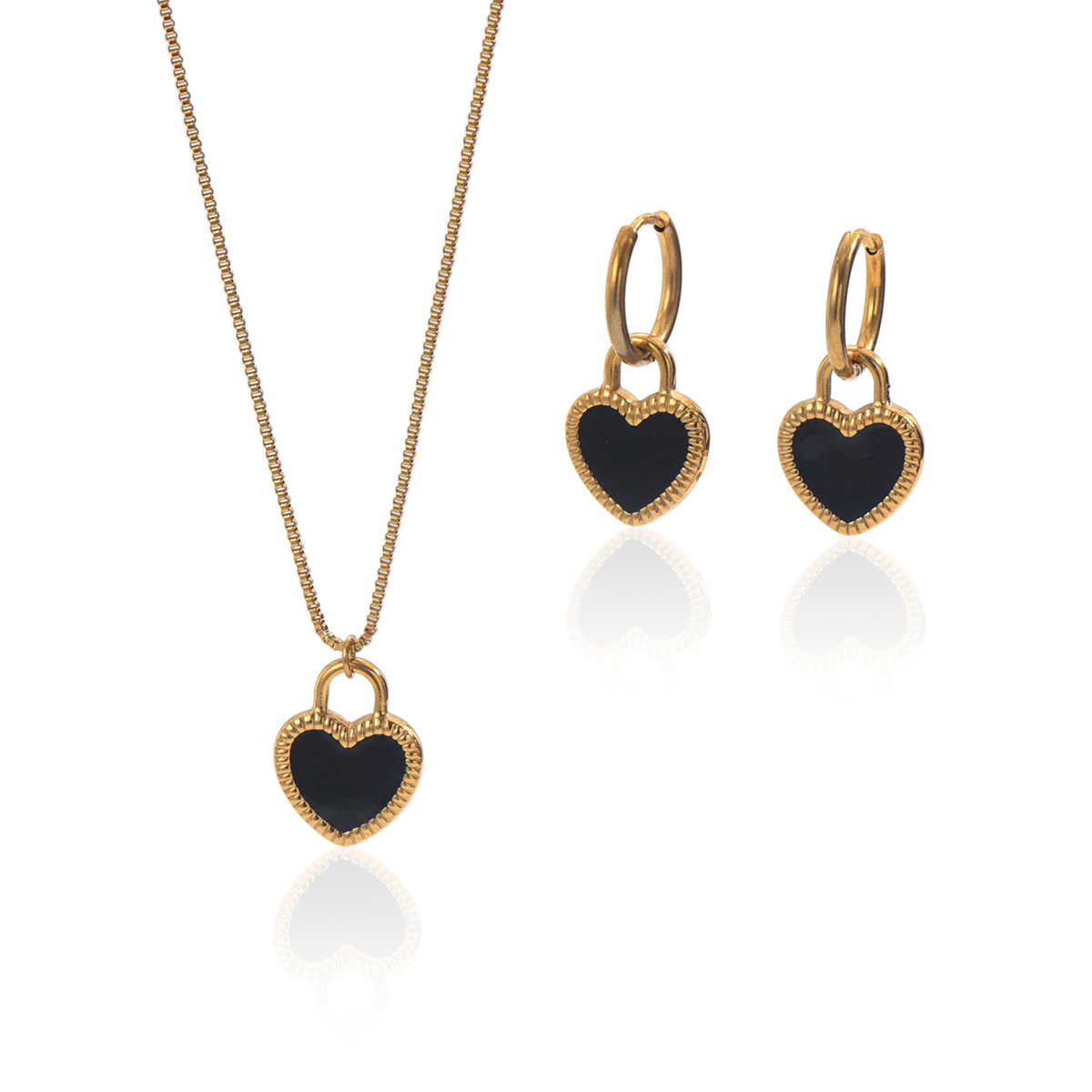 Lxalry 18K Gold Plated Stainless Steel Heart Mirror Jewelry Set, Hypoallergenic Skin-Safe Necklace &amp; Earrings for Daily/Evening, Never-Fade Luxury Gift for Her