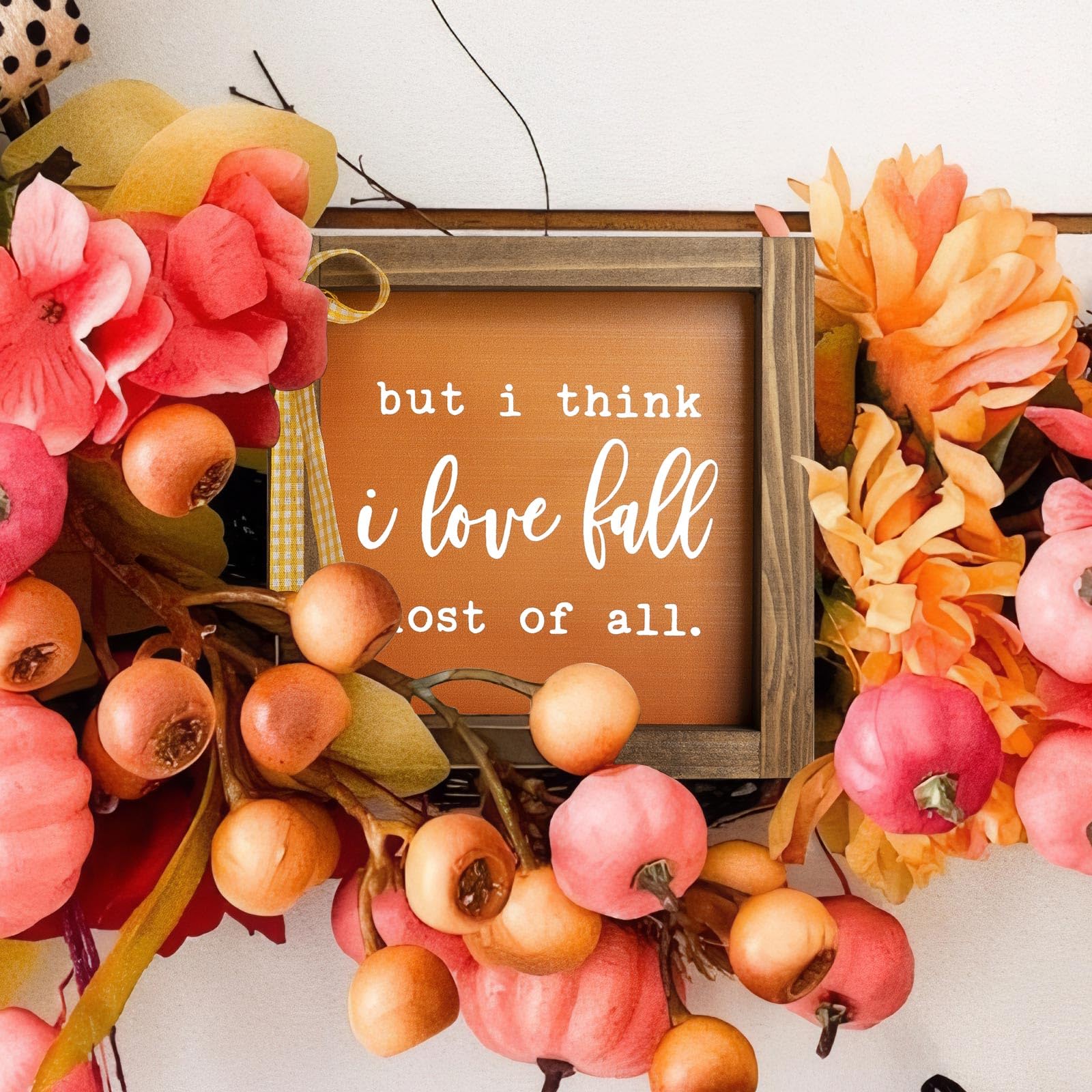 Fall Wooden Sign, Fall Decorations for Home, Indoor Love Autumn Thanksgiving Centerpieces for Tables Wall Shelf Office Desk Fireplace Mantle Tiered Tray Farmhouse House Decor