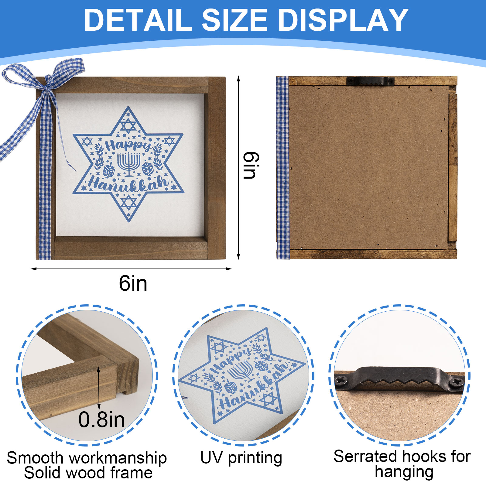 Happy Hanukkah Sign, Hanukkah Decorations for Home, Wooden Chanukah Wall Decor, Star of David Tiered Tray Desk Shelf Decor