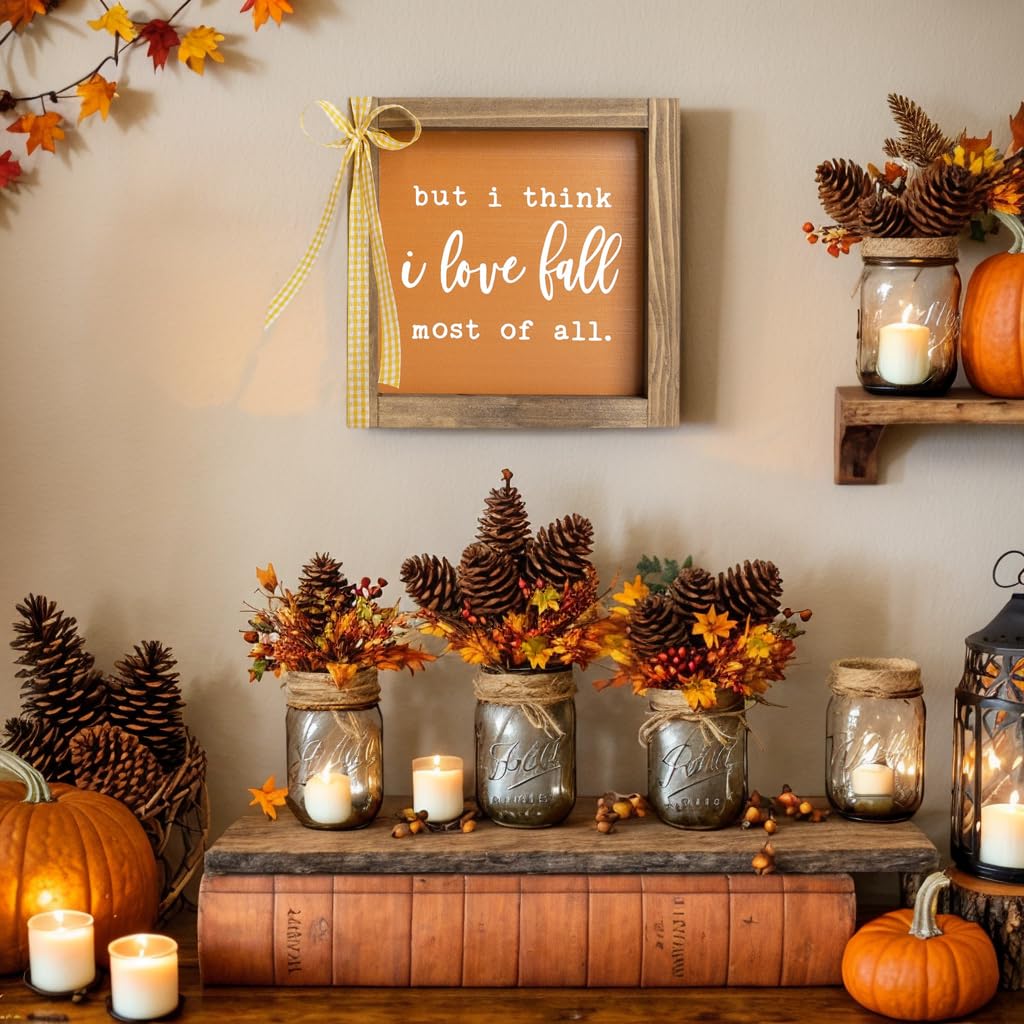 Fall Wooden Sign, Fall Decorations for Home, Indoor Love Autumn Thanksgiving Centerpieces for Tables Wall Shelf Office Desk Fireplace Mantle Tiered Tray Farmhouse House Decor