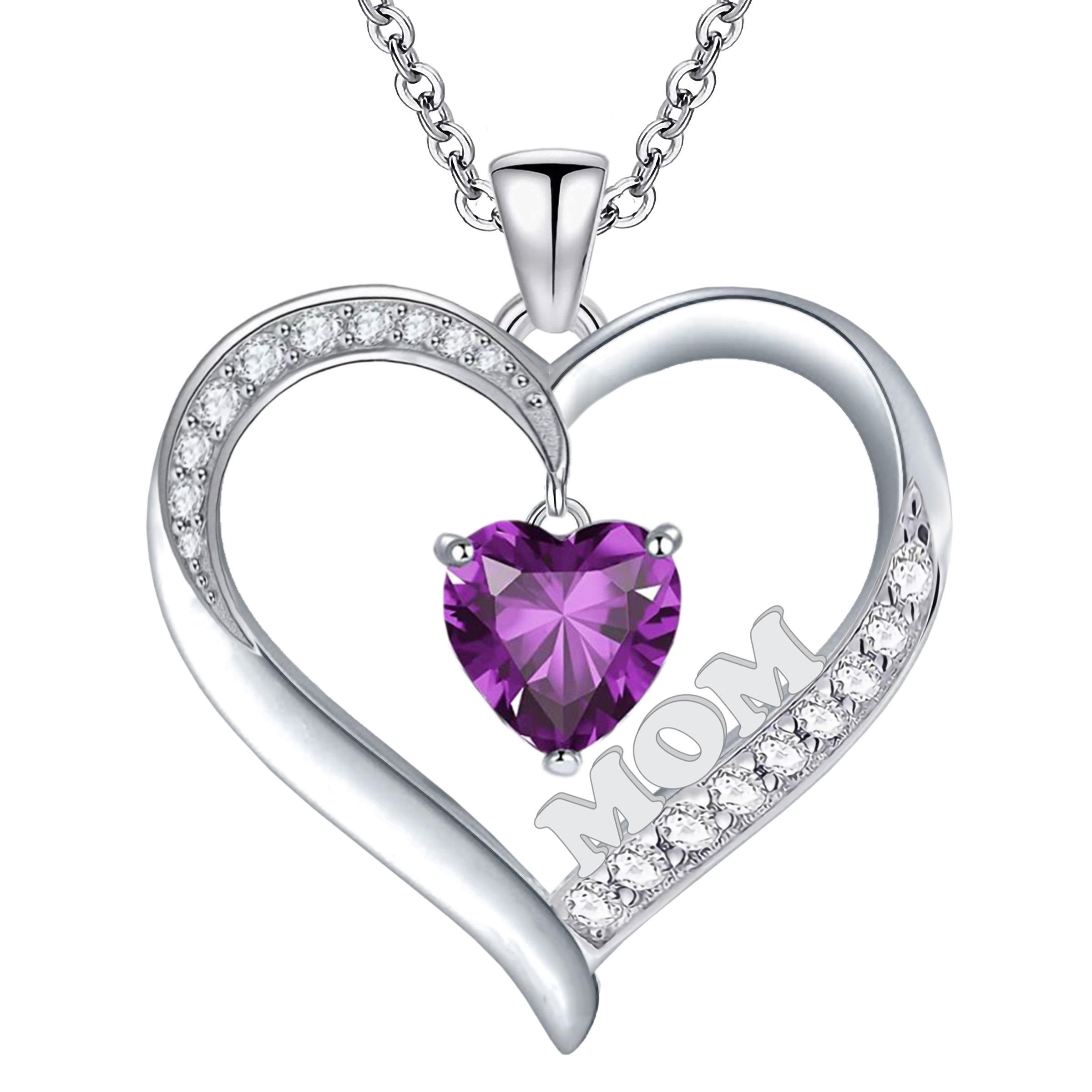 Emma Manor 14k White Gold Plated 5A Cubic Zirconia Heart Pendant Necklace for Women