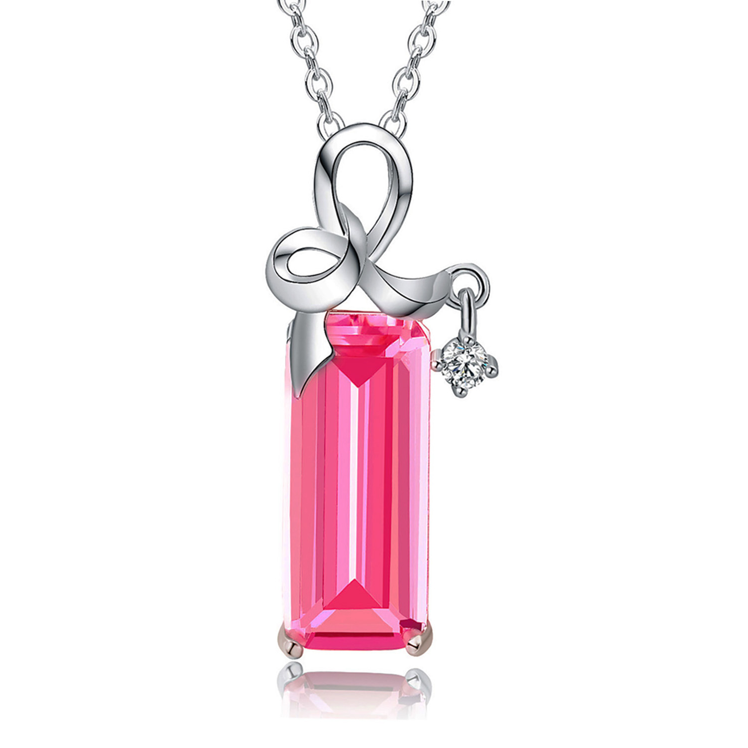 Emma Manor 14k White Gold Plated Rectangle Cubic Zirconia Fashion Pendant Necklace for Women