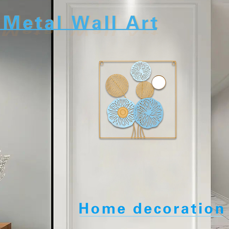 Metal Wall Art Decor 17.7*17.7inch square iron Wall Sculpture Decorative Artwork Mirrored Flower Wall Hanging Decor for Living Room Home Office Hallway Bedroom Kitchen